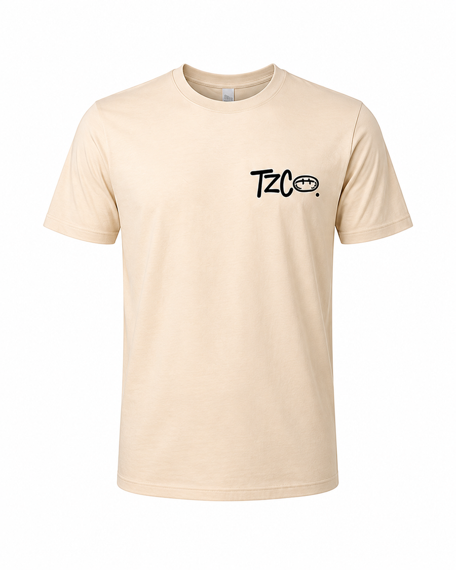Till Zero Coffee Co. tee in cream, front, with TZCO chest wordmark