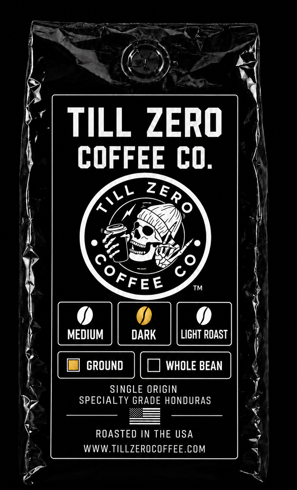 Till Zero Coffee Co. Dark Roast, 12 oz ground bag — single-origin specialty-grade Honduras, roasted in the USA