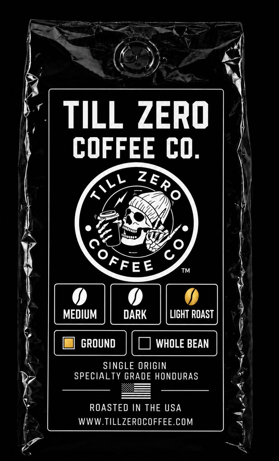 Till Zero Coffee Co. Light Roast, 12 oz ground bag — single-origin specialty-grade Honduras, roasted in the USA