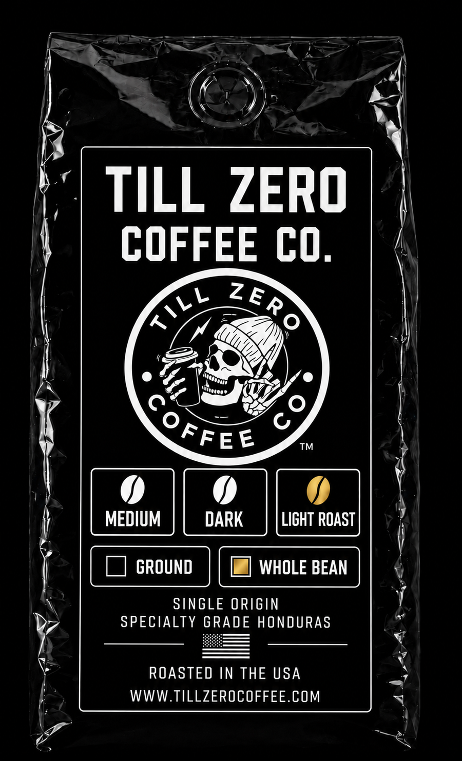 Till Zero Coffee Co. Light Roast, 12 oz whole bean bag — single-origin specialty-grade Honduras, roasted in the USA